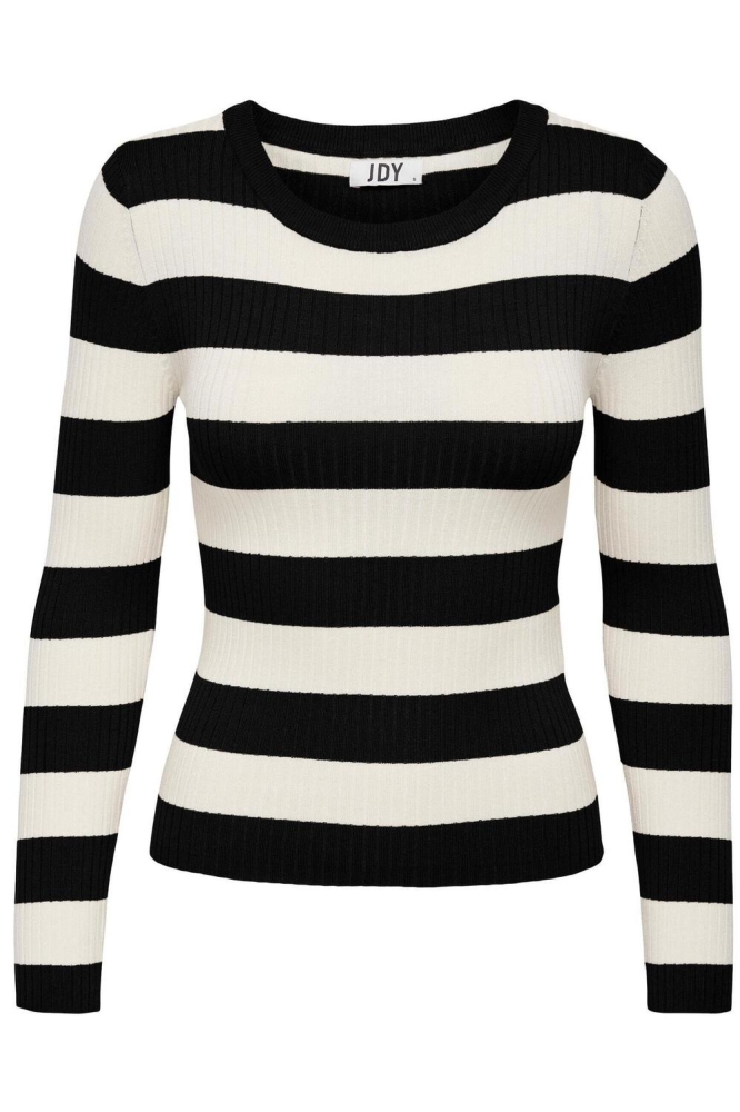 JDYPLUM L/S O-NECK STRIPE PULLOVER 15277223 BLACK/EGGNOG